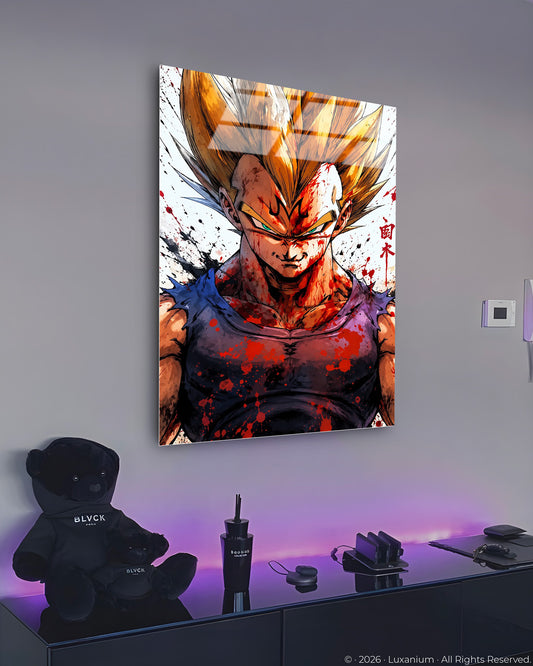 Blond Super Saiyan with blood splatter and Majin mark glaring intensely. 4
