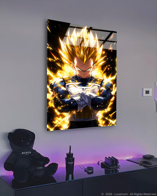 Blond Super Saiyan warrior with arms crossed amid crackling golden energy. 4